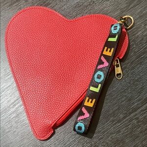 Red Heart-Shaped Faux Leather Clutch with LOVE Strap